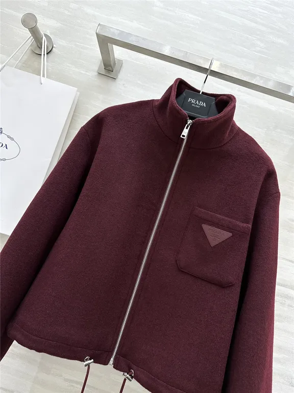 Prada short stand collar wool coat